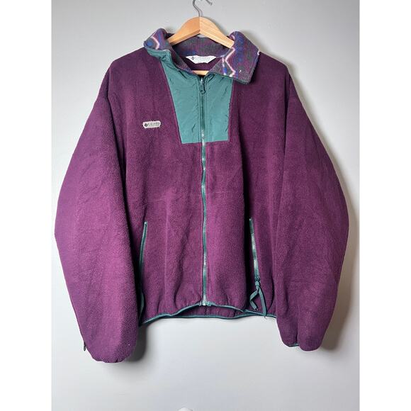 VTG Columbia Fleece Jacket Mens XL Purple Teal 90s Colorblock Y2K Retro USA Made - Picture 1 of 10